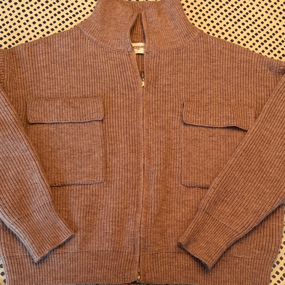Princess Polly Men's Ribbed Zip-Up Sweater in Warm Brown